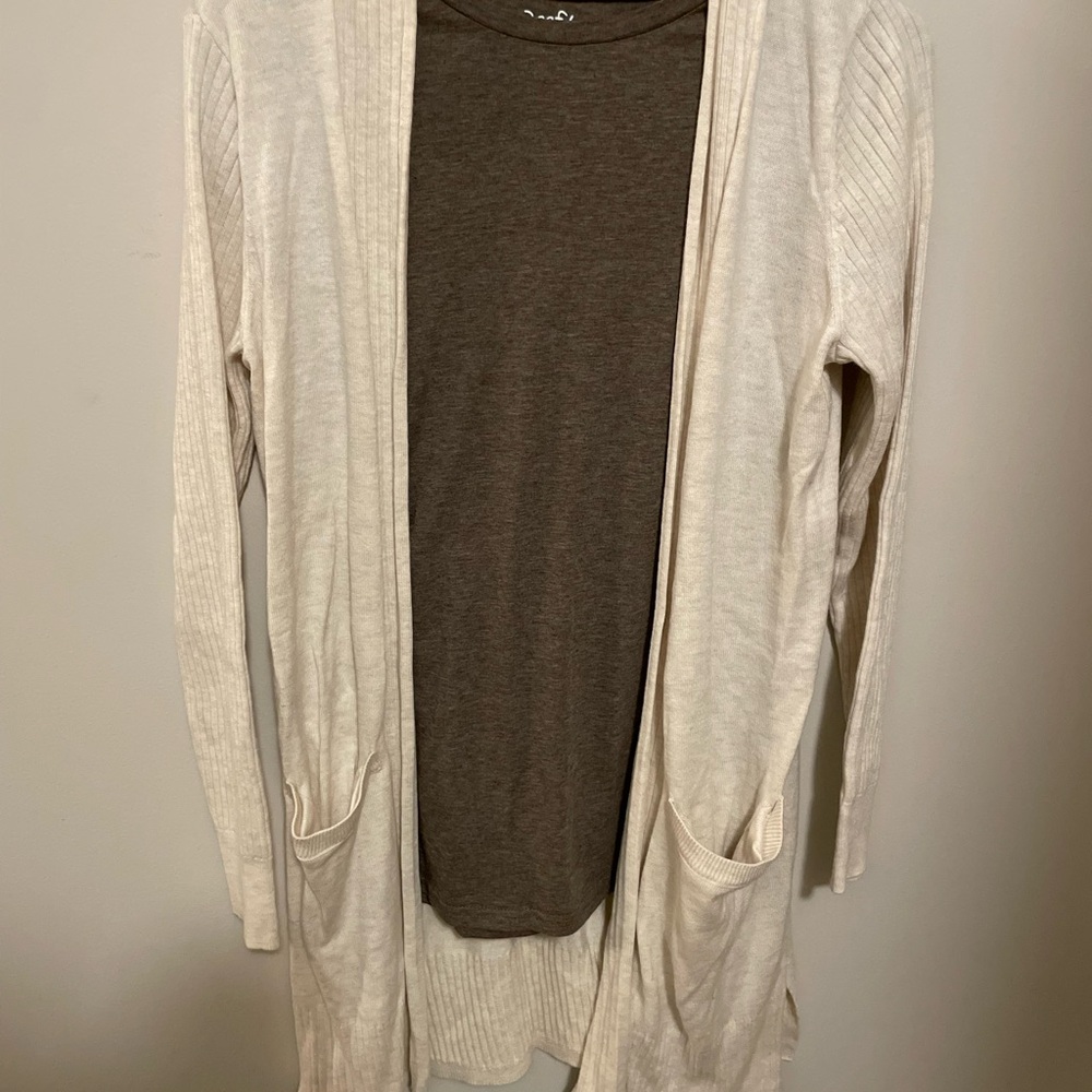 Women's Cream Cardigan Sweater With  Brown Shirt